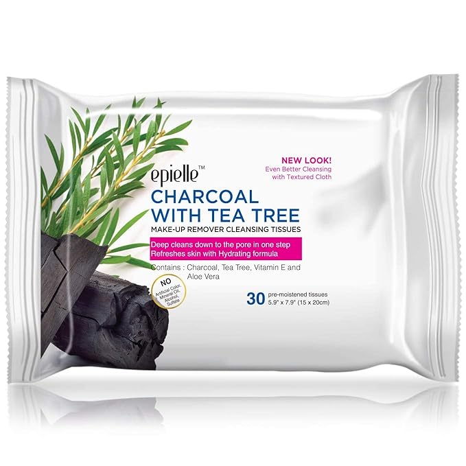 Epielle Makeup Remover Wipes, Remove Waterproof Mascara, Gentle Daily Facial Cleanser Towelettes with Collagen, Tea Tree & Aloe Vera, Stocking Stuffers, Thanksgiving Essentials, 30 Count (Pack of 6)