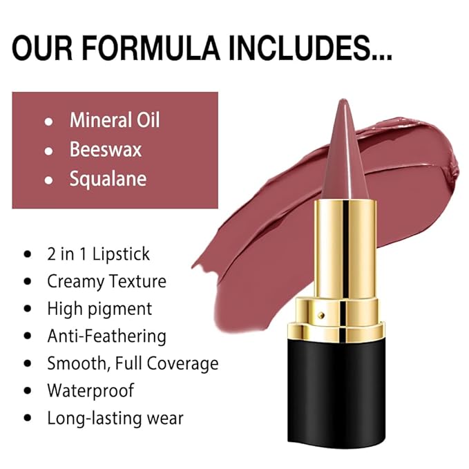 Kaely Mauve Gradient Matte Lipstick Lip Liner Pencil for Women, 2in1 Flawless Contour Gradual Ombre Effect Lip Pencil Makeup Waterproof, labiales mate 24 horas originales, 05
