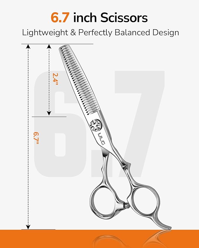 ULG Professional Hair Thinning Scissors 6.7”, Japanese 440C Stainless Steel, 32-Teeth Texturizing Shears with Adjustable Tension Screw, Ergonomic Offset Handle, Ultra Sharp Blades for Salon & Home Use