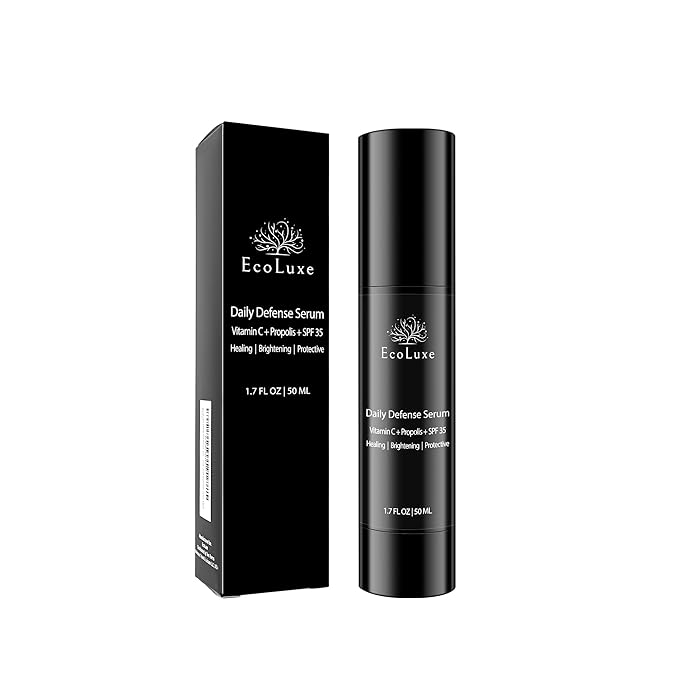 Vitamin C & Propolis Serum with SPF 35 – Daily Defense Brightening & Hydrating Antioxidant Face Serum for Sensitive Skin, Anti-Aging & Sun Protection