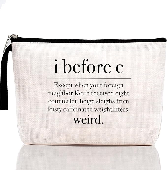 Teacher Makeup Bag Teacher Gifts for Women Weird Funny Grammar English Teachers School Motivation Encourage Cosmetic Bag for Appreciation Gifts Travel Toiletry Bag for Birthday Christmas I Before E