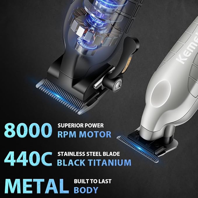 KEMEI Hair Clippers for Men Professional, Barber Clippers and Trimmers Set, Foil Shaver for Men,Cordless Hair Clippers and Barber Kit, Hair Cutting Kit, KM-2293Silver, KM-PG2290D, KM-T95