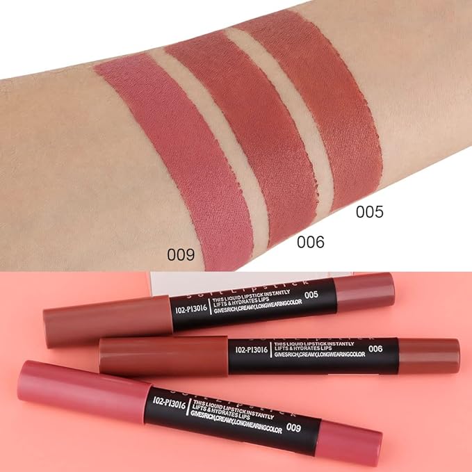 evpct 3Pcs Brown Lip Liner Crayon Pencils Set for Women, Neutral Matte Lipstick Lip Stick Crayon Long Lasting, Lips Pencil Liner and Lipstick set, Lipliner Pencil 24 Hours Long Wearing Lipstick labial