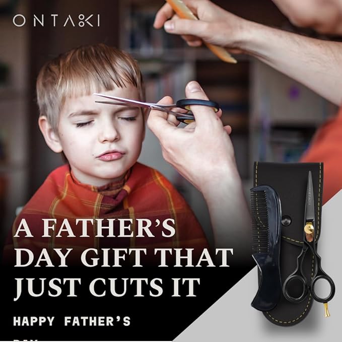 Ontaki Hair Cutting & Thinning Japanese Steel Shears Kit - 7-Inch, Black - Professional Hair Shears - Stainless Steel Thinning Scissors - Barber Scissors Kit with Comb & Pouch