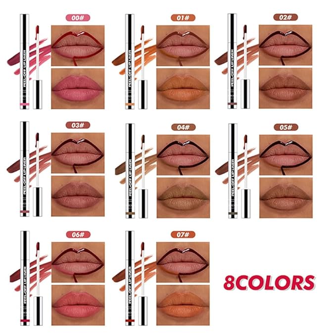 2Pcs Matte Liquid Lip Gloss Stain-Peel Off Lip Liner Tattoo, Long Lasting Peel Off Lip Stain,Waterproof & Transfer-Proof Lip Liner Peel Off Lip Gloss for All Skin Types (#00+#06)
