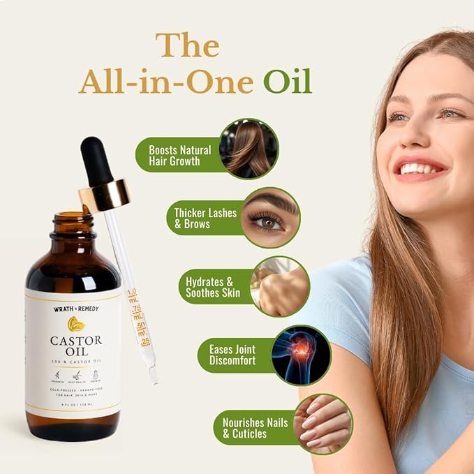 Castor Oil Organic Hexane Free — USDA Certified, 100% Pure Cold Pressed Organic Castor Oil for Hair Growth & Strength, Fuller Lashes & Eyebrows, Hydrated & Rejuvenated Skin (Finest Glass Bottle, 4OZ)