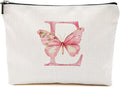 Initial Makeup Bag Pink Butterfly E Personalized Cosmetic Bag Monogrammed Gifts for Women Girls Bride Daughter Monogram Zipper Pouch for Friendship Mothers Day Birthday Wedding Bridal Shower Gifts