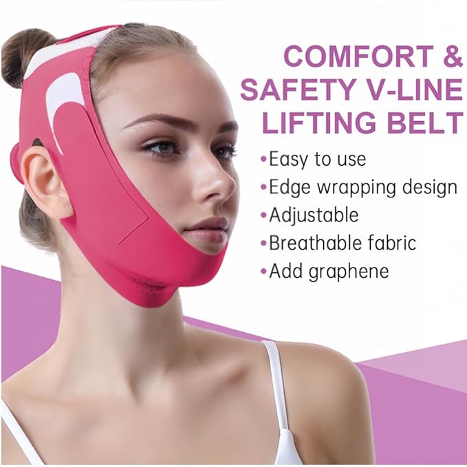 Graphene V-Line Mask Chin Up Mask V Shaped Face Mask Chin strap for sleeping,Jawline Shaper,red,Small