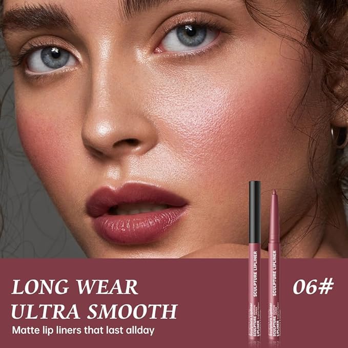 12 Colors Matte Lip Liner Pencil – Long Lasting Waterproof Lip Liner, Smudge Proof Transfer Proof Lip Pencil, High Pigment Lip Makeup for Defining & Filling Lips (06#, 1PCS)