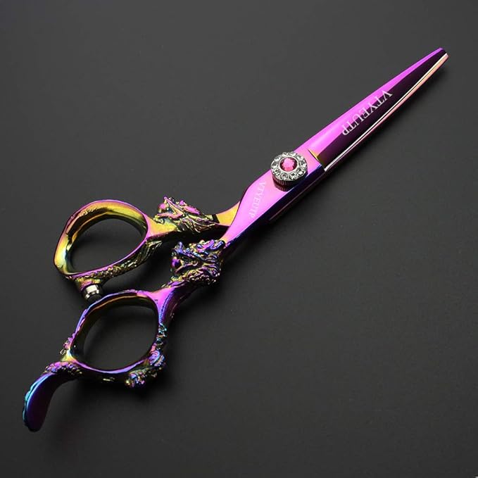 Professional 6.0 Inch Rainbow color Dragon Handle 440C Salon Hair Cutting Shear Thinning scissors, Perfect for Barber Stylist and Home Use(Cutting scissors)