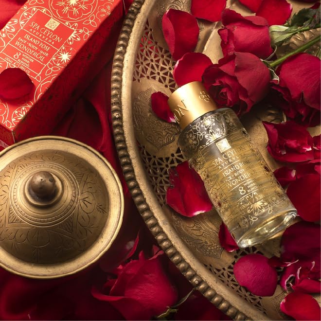 SPA CEYLON Wonder Oil Island Rose, Luxurious Moisturizing Body Oil with Ayurvedic Herbs for Skin & Hair, Non-Greasy Organic Formula, Vegan & Paraben-Free, 100 ml