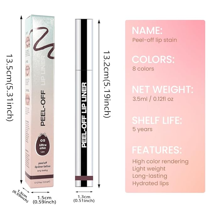 Matte Lip Gloss Stain-Peel Off Lip Liner Tattoo, Dark Brown Peel-Off Lip Tint，Long Lasting Peel Off Lip Stain, Waterproof Transfer-proof Lip Mask Lip Liner Peel Off Lip Gloss,Stayn Lip Makeup.05#