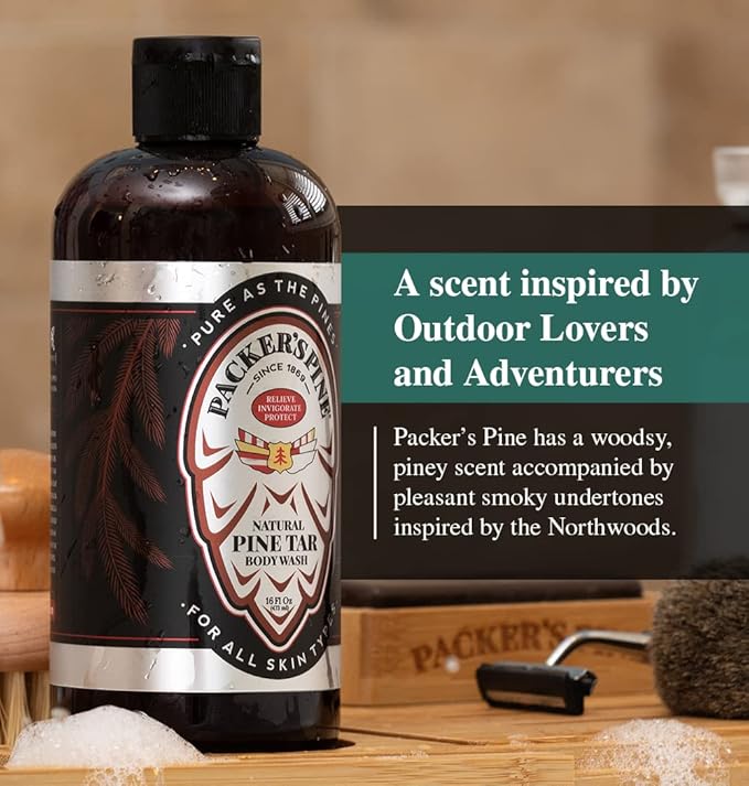 Packer's Pine Tar Body Wash | Soothing Mens Shower Gel For Psoriasis Relief | Made With Natural Pine Tar and Pine Oils | Paraben & Sulfate-Free, 16 fl oz, 2 Pack