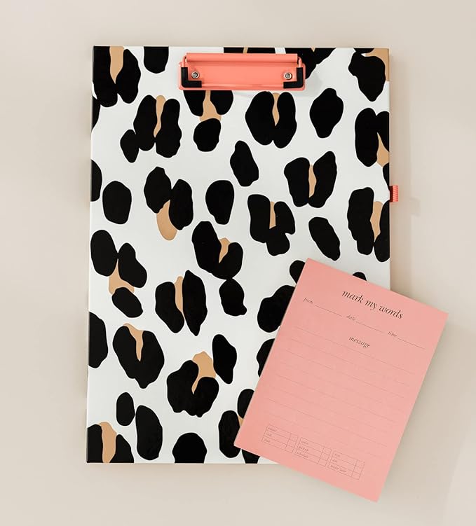 Kate Spade New York Leopard Print A4 Clipboard Folio with Low Profile Clip, Professional Padfolio Includes Lined Notepad, Pen Loop, and Pocket, Forest Feline