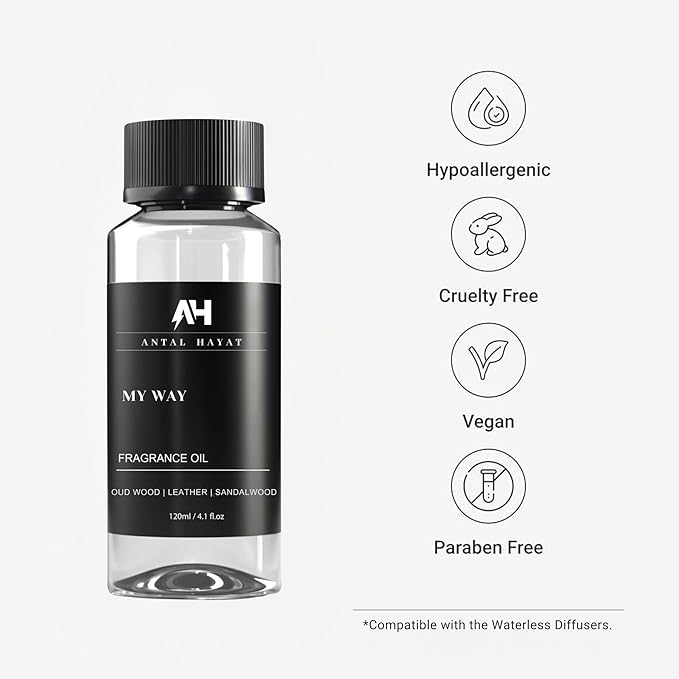 Diffuser Oil - My Way Diffuser Oil 120ml - Hotel Scent Inspired by 1 Hotel Miami Beach - Luxury Home Fragrance Blend with Lush Sandalwood, Leather & Beautiful Iris - Home Luxury Scent