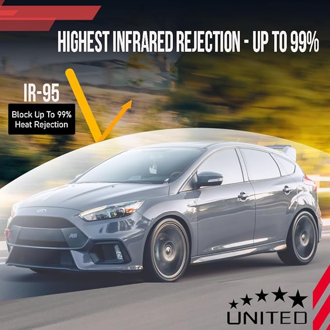 United Ceramic Pro Window Tint Car 24In x100Ft 2Ply Nano Ceramic IR-95 with 5% VLT - Outstanding Clarity & Views Window Tint for Car Home Blocks UV/IR Rays, Adhesive Film W/Lifetime Color Stability