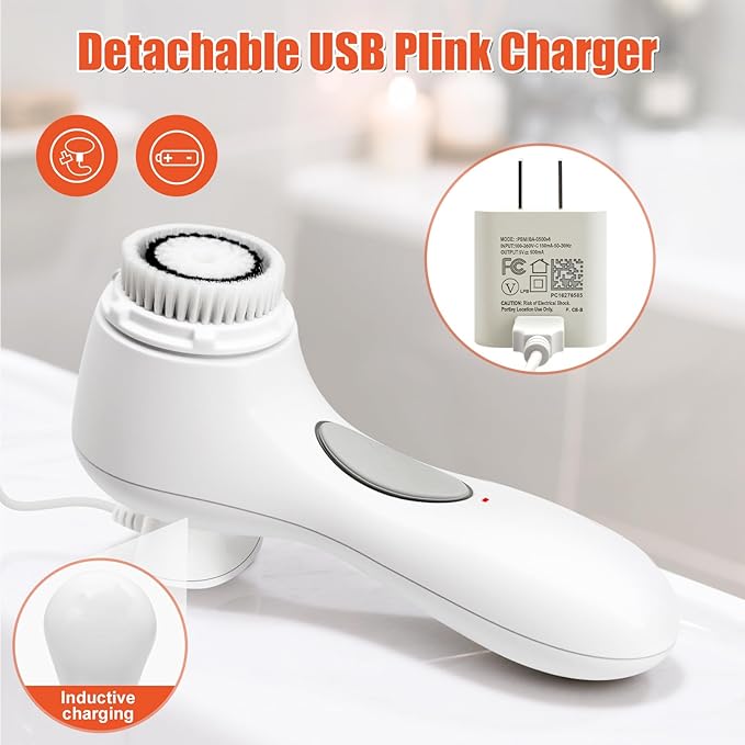 Aria Sonic Facial Cleansing System with 2 Brush Heads, 3-Speed Modes, Waterproof Design - Rechargeable & Portable Electric Face Cleansing Brush for Daily Skincare (White)
