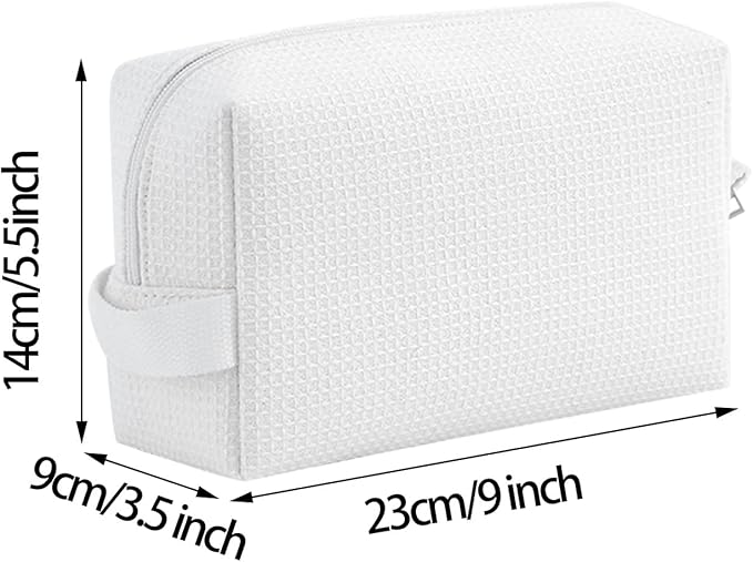 DYSHAYEN Waffle Makeup Pouch Bag, Small Travel Cosmetic Bag, Gifts for Women Bridesmaid,Wedding,Christmas (White)