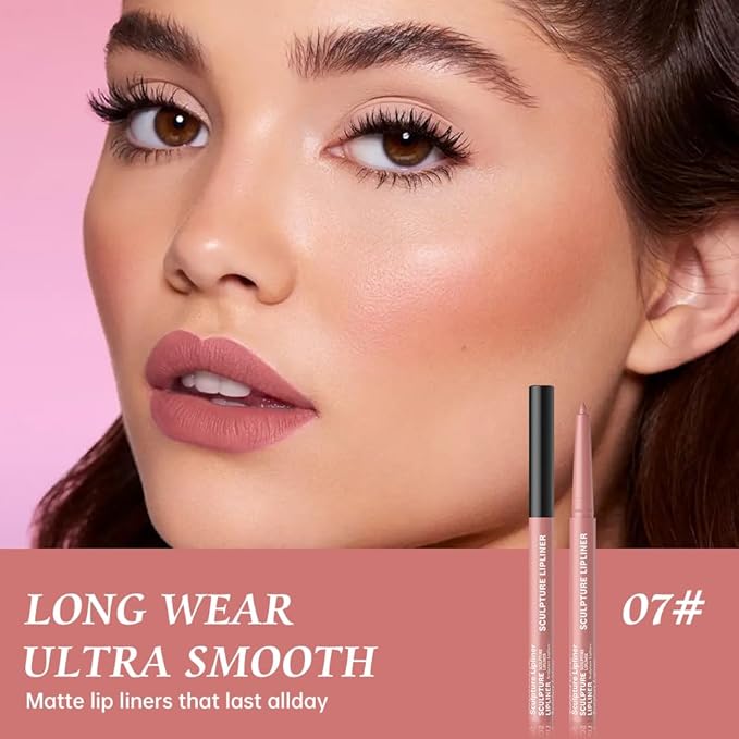 12 Colors Matte Lip Liner Pencil – Long Lasting Waterproof Lip Liner, Smudge Proof Transfer Proof Lip Pencil, High Pigment Lip Makeup for Defining & Filling Lips (07#, 1PCS)