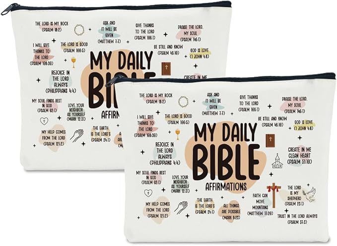 2 Pcs Inspirational Christian Gifts for Women: Bible Verse Scripture Makeup Bag Cosmetic Bag for Girl Daughter Bestie Friendship Gifts - Thanksgiving, Christmas, Graduation, Birthday