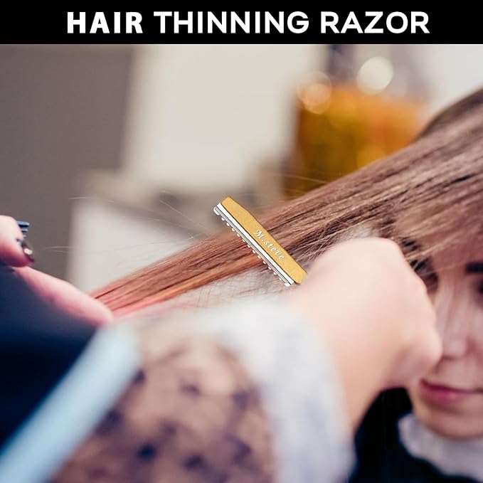 Hair Razors For Cutting Hair 6.89", Professional Hair Styling Razor with Replacement Stainless Steel Blades for Salon/Home -11PCS Gold