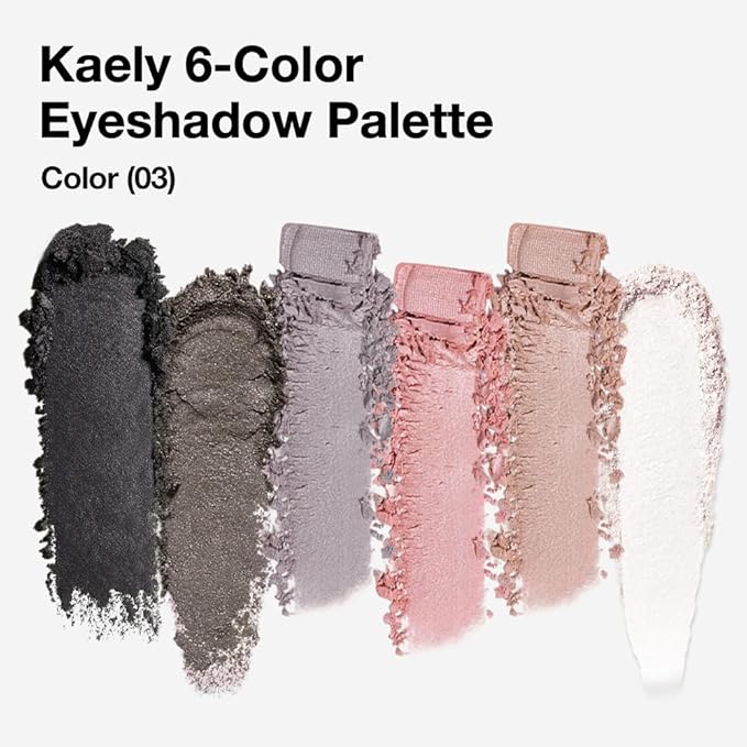 6 Colors Travel Eye Shadow Palette Makeup, Black Dark Smoky Grey Nude Pink Rose Champagne Gold Pearl White Sparkly Shimmer Glitter High Pigment Mini Eyeshadow Palette for Older Women, Built in Mirror