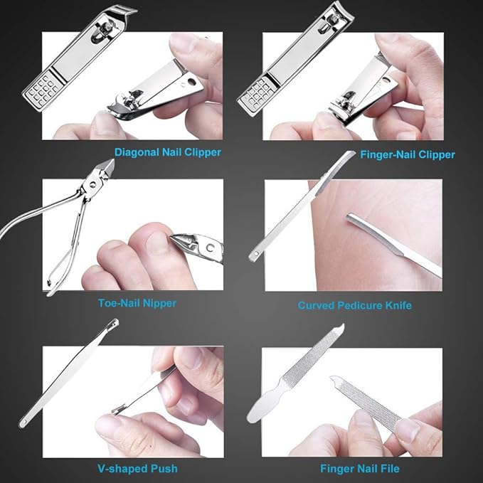 Nail Clippers Set Fingernail and Toenail Clipper Cutters, Manicure Pedicure Kit 18 Pieces Stainless Steel Professional Grooming Kits, Nail Care Tools with Luxurious Travel Case