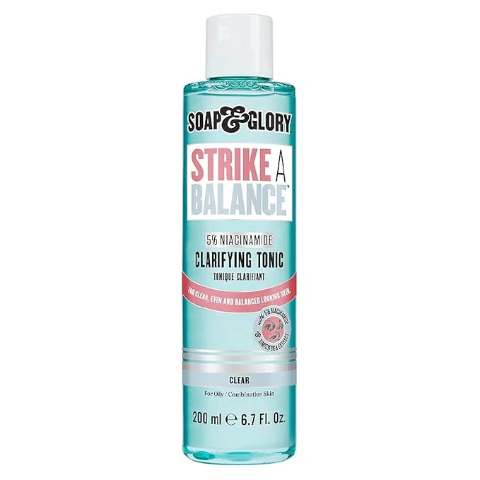 Soap & Glory Strike A Balance Niacinamide Clarifying Skin Toner - Facial Toner for Rebalanced & Refreshed Skin - 5% Niacinamide Toner with Cimicifuga Root - Exfoliating Face Toner (200ml)