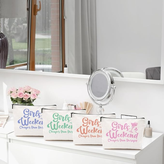 4 Pcs Christmas Girls Weekend Gifts for Women Girls Trip Makeup Bag Girl Trip Gifts Favors Cosmetic Bag Toiletry Bag Zipper Pouch Weekender Bags for Women Girl Friendship Bachelorette Party Birthday