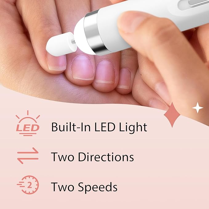 MMK Portable Electric Nail Drill with LED Light, Gentle Power Beginner-Friendly Nail Grinder for Dead Skin Removal&Polishing, Cordless Manicure Pedicure Tool with Accessories Kit for Home Use (White)