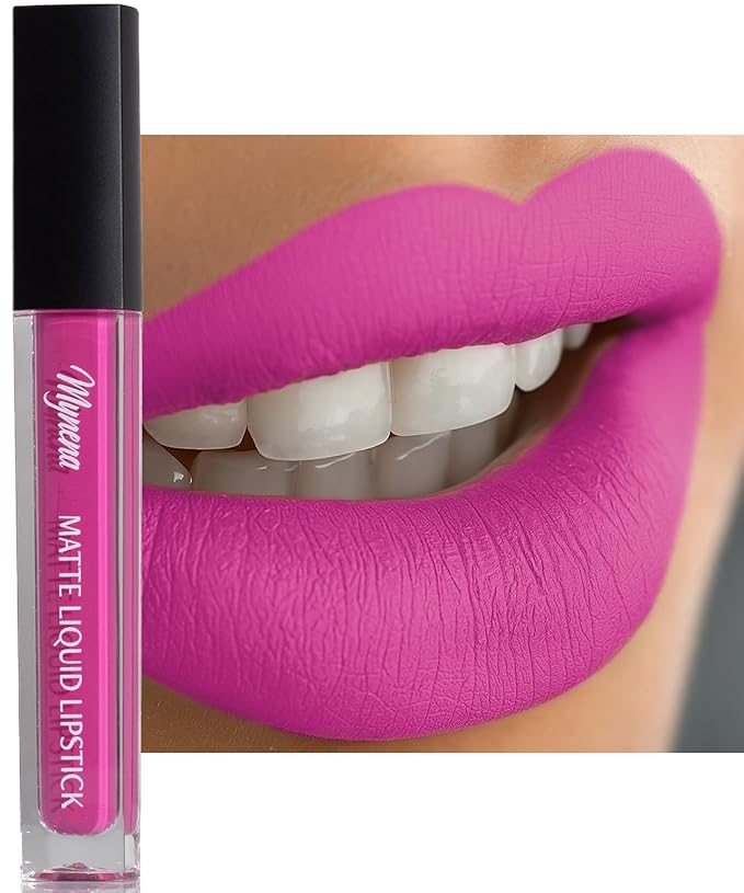 Mynena Hot Pink Long Lasting Lipstick for Women Waterproof & Transfer-Proof | Hydrating with Shea Butter | Bold Pigment Intense Matte Color Lip Stain | Talc-Free & Vegan Product that Performs | Rosa