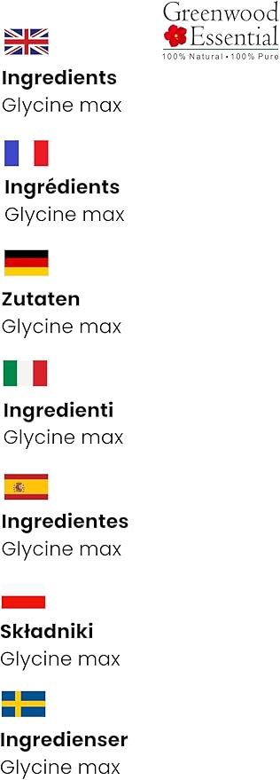 Greenwood Essential Pure Soybean Oil (Glycine max) Cold Pressed (Pack of Three) 100ml X 3 (10 oz)