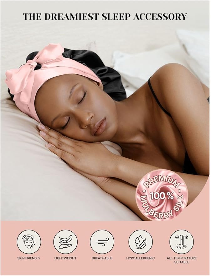 100% Mulberry Silk Bonnet for Sleeping Women with Curly Hair – Alternative to Double Layer Satin Bonnet with Tie Band