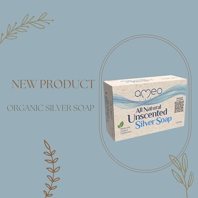 Ameo Life Colloidal Silver Soap Bar 4oz – 30ppm Unscented Natural Cleanser for Face & Body – Gentle Skincare for Women & Men