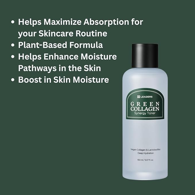 LEADERS Green Collagen Synergy Toner – Hydrating Moisturizing Toner for Enhanced Absorption, Deep Hydration, Refreshed, & Soft Skin – Gentle Plant-Based Formula – 150ml