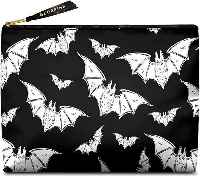Cute Makeup Bag for Purse Waterproof Cosmetic Bags for Women Funny Smooth Zipper Travel Toiletry Pouch 10X8 Inches-Halloween Bat Makeup pouch
