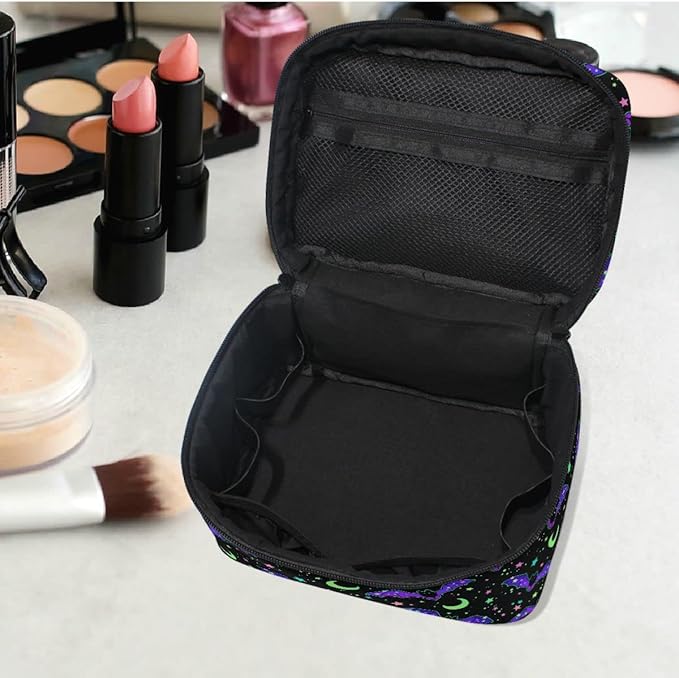 Goth Makeup Bag, Magic Gothic Galaxy Bat Makeup Organizer Bags Toiletry Bag Box Travel Cosmetic Bag Make Up Train Case for Women Teen Girl Ladies Skulls 219
