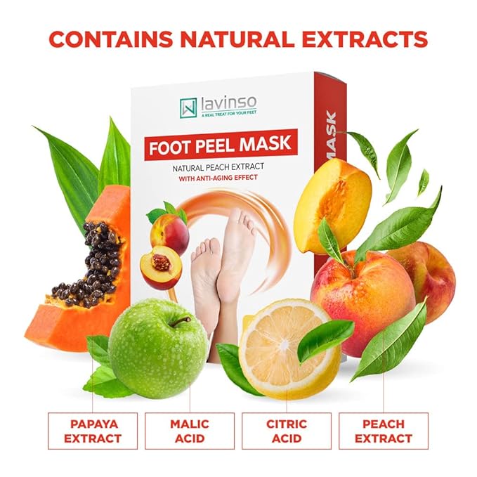 Lavinso Foot Mask that Removes Dead Skin and Callus - 3 Pack - Peach Feet Peeling Mask Extra Strength