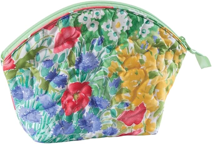 Cuddledown Quilted Cotton Cosmetic Bag | Zipper Closure | 100% Cotton Fabric | Durably Stitched | OEKO-TEX Certified | Large | 12" x 8" x 3" | Floral