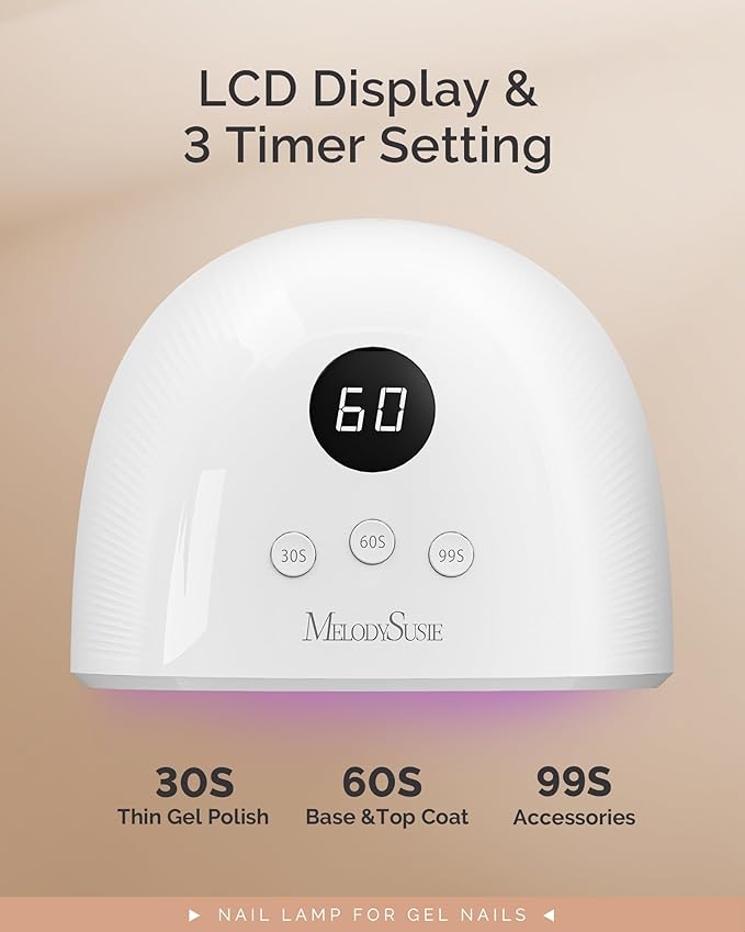 MelodySusie Compact Advanced UV LED Nail Lamp, P-Plus30F Nail Dryer with 3 Timers & Smart Sensor Cures All Gels, Especially Rhinestone Glue, Solid & Liner Gel Polishes for Advanced DIY at Home-White