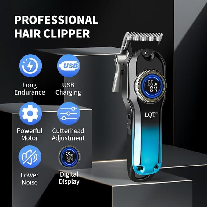 LQT® Hair Clippers for Men Professional, Body Hair Trimmer & Cordless Grooming Set with LED Display Zero Gap Clippers,Fade Haircut Kit, Electric Hair Cut Machines- Ideal Gifts for Men (Blue)