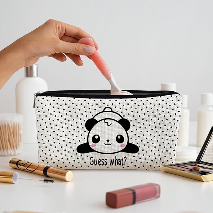 Panda Gifts Dots Makeup Bag,Gifts for Panda Lover Wonmen Girls,Cute Baby Panda Guess What It's Pug Butt Cosmetic Bag,Makeup Case for Teen Girls Daughter,Panda Accessories,Canvas Zipper Pouch