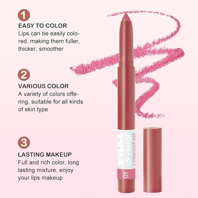 BINGBRUSH Lip Crayons Matte Longwear Lipstick Pack Set,Moisture Smooth Lipliner With Built-in Sharpener Ultimate Super Stay Ink Lip Crayon for Makeup,Waterproof Velvet Lipgloss Lip Stain(1#Pink Beige)