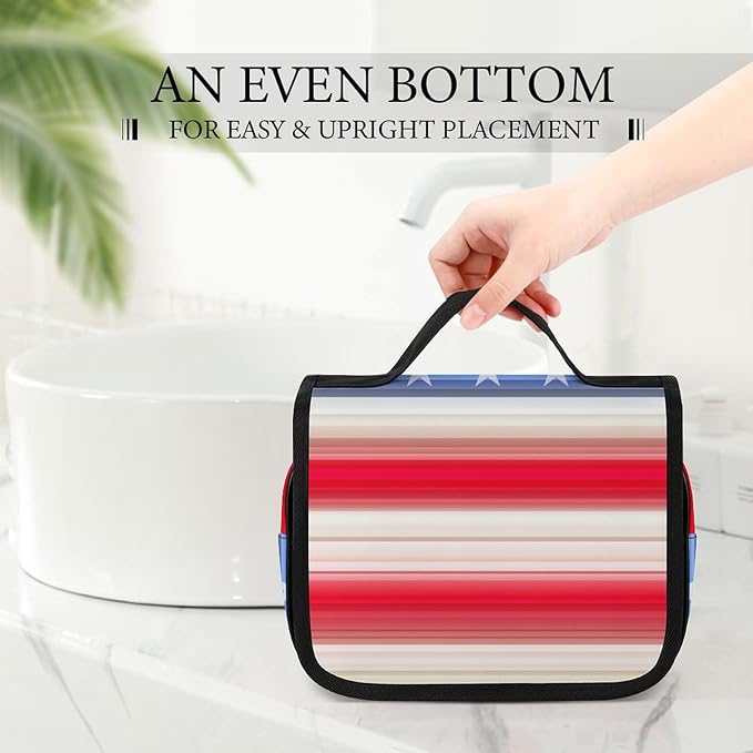 Travel Toiletry Bag Red Blue White American Flag, Portable Makeup Bag with Hanging Hook, Large Capacity Door Room Essentials Travel Organizer for Women Men