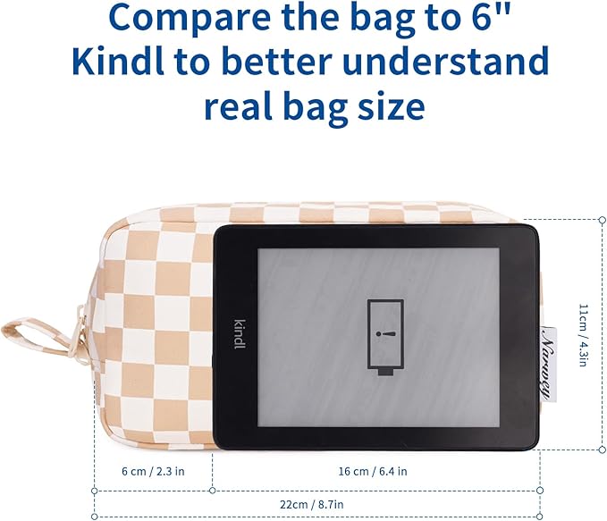 Narwey Checkered Makeup Bag Travel Cosmetic Bag Organizer Small Toiletry Bag Make Up Bags with Organized Pockets for Women (Light Checkerboard, Large)