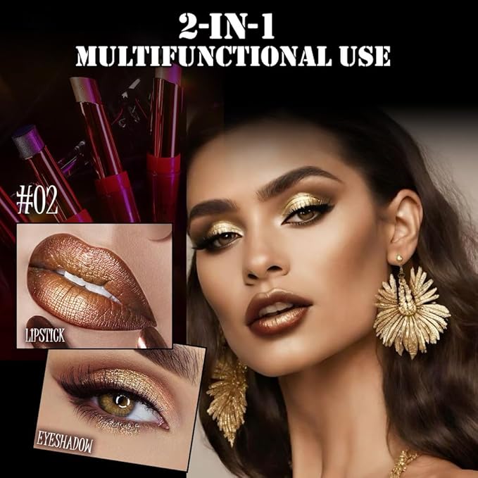 Shimmer Champagne Gold Warm Brown Lipstick Long Lasting Metallic Lip Liner Shimmer for Women Makeup Double Colors Eyeshadow Stick Hydrating Highly Pigmented Coverage Non Stick Cup Lips Gloss