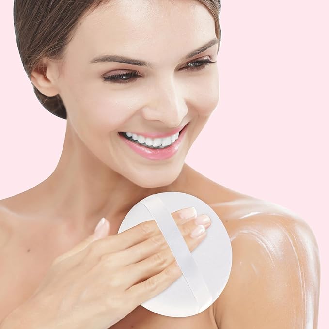 5 Pack Extra Large Body Powder Puff and Container, Soft Cotton 4.13 Inch Dusting Puffs with Washable Round Container for Woman Baby Body Face Loose Powder