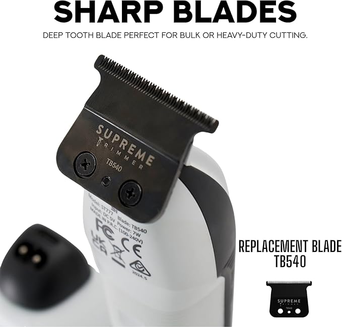 Supreme Trimmer Recharge ST777 – Professional Barber Trimmer with 2 Removable Batteries | 8000 RPM Motor, Zero Gap DLC Blades, Smart Charging Dock, USB-C Fast Charge