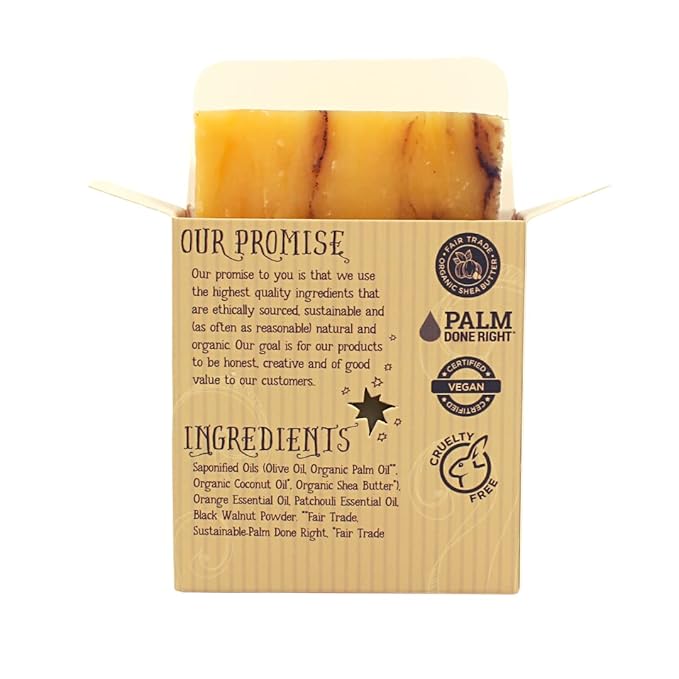 Natural Burnt Orange Patchouli Bar Soap - Gentle Cleansing for Sensitive Skin, Earthy Scents - 3 Pack