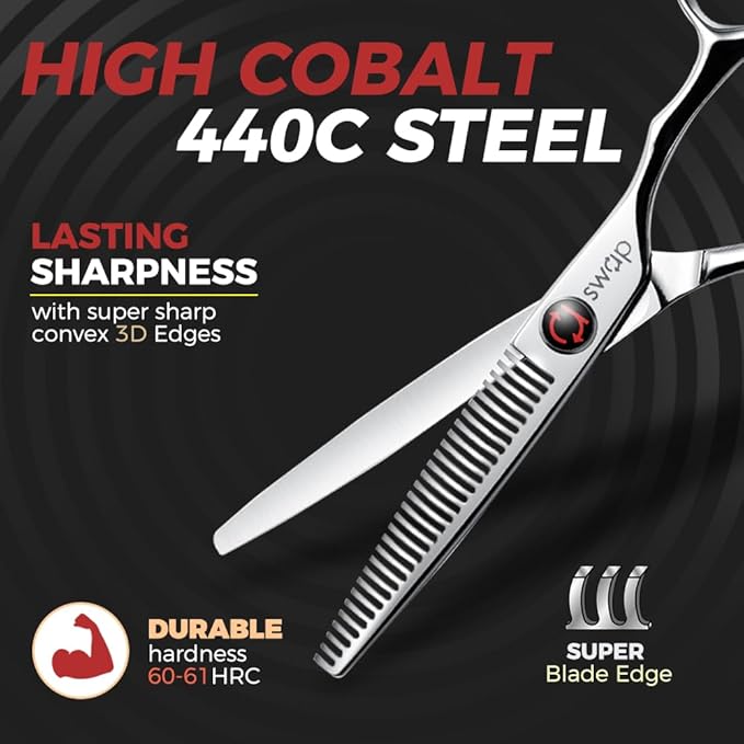 SWAP Professional Hair Thinning Scissors 6.0'' - Japanese SUS440C Steel (60-62HRC Hardness), Adjustable Tension, Ergonomic Design for Salon/Home Use Hair Trimming Scissors(S2)